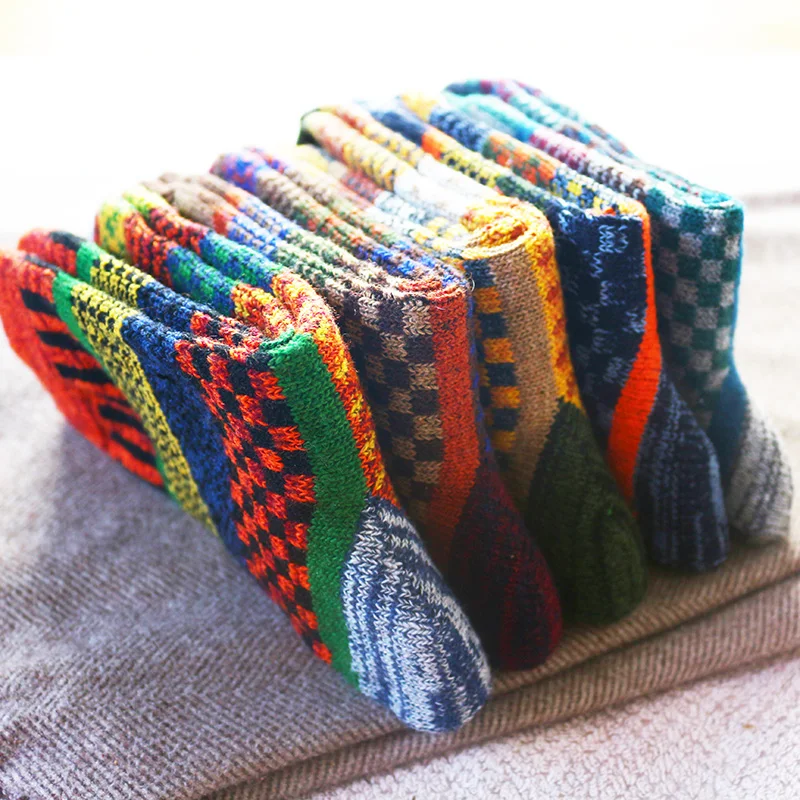 Winter New Men\'s Thick Warmth Harajuku Retro Fashion Casual Wool High Quality Cotton Socks Cheap Wholesale