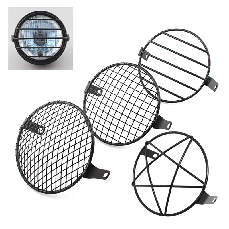 7INCH New Metal Retro Motorcycle Headlight Protector Cover Fit For Universal Harley Triumph Honda HeadLamp Mesh Grille Lampshade