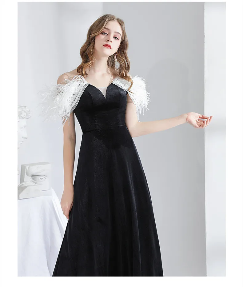 Velvet Evening Dress Skirt Female 2020 New Summer High-end Atmosphere Queen Banquet Host Annual Meeting Black Long