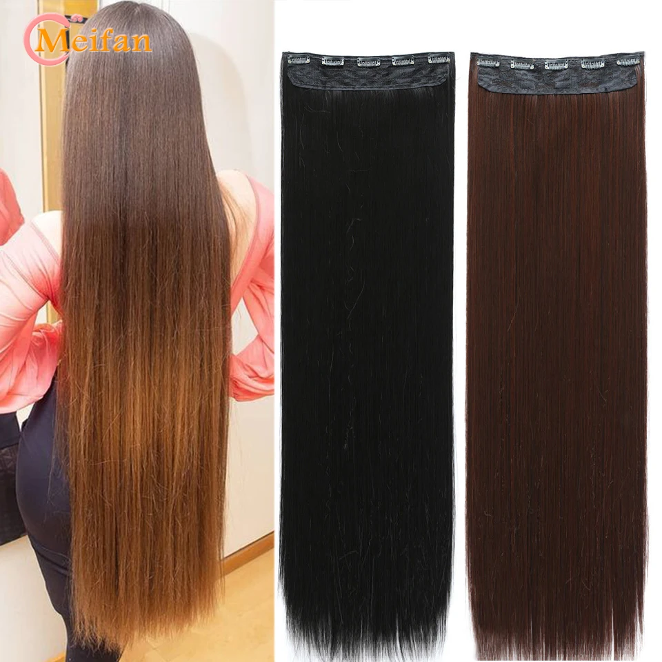 

MEIFAN100cm Long Wavy Curly Clip in Hair Extensions Black Brown Natural Hair piece 3/4 Head False on Hairpin Hairpieces