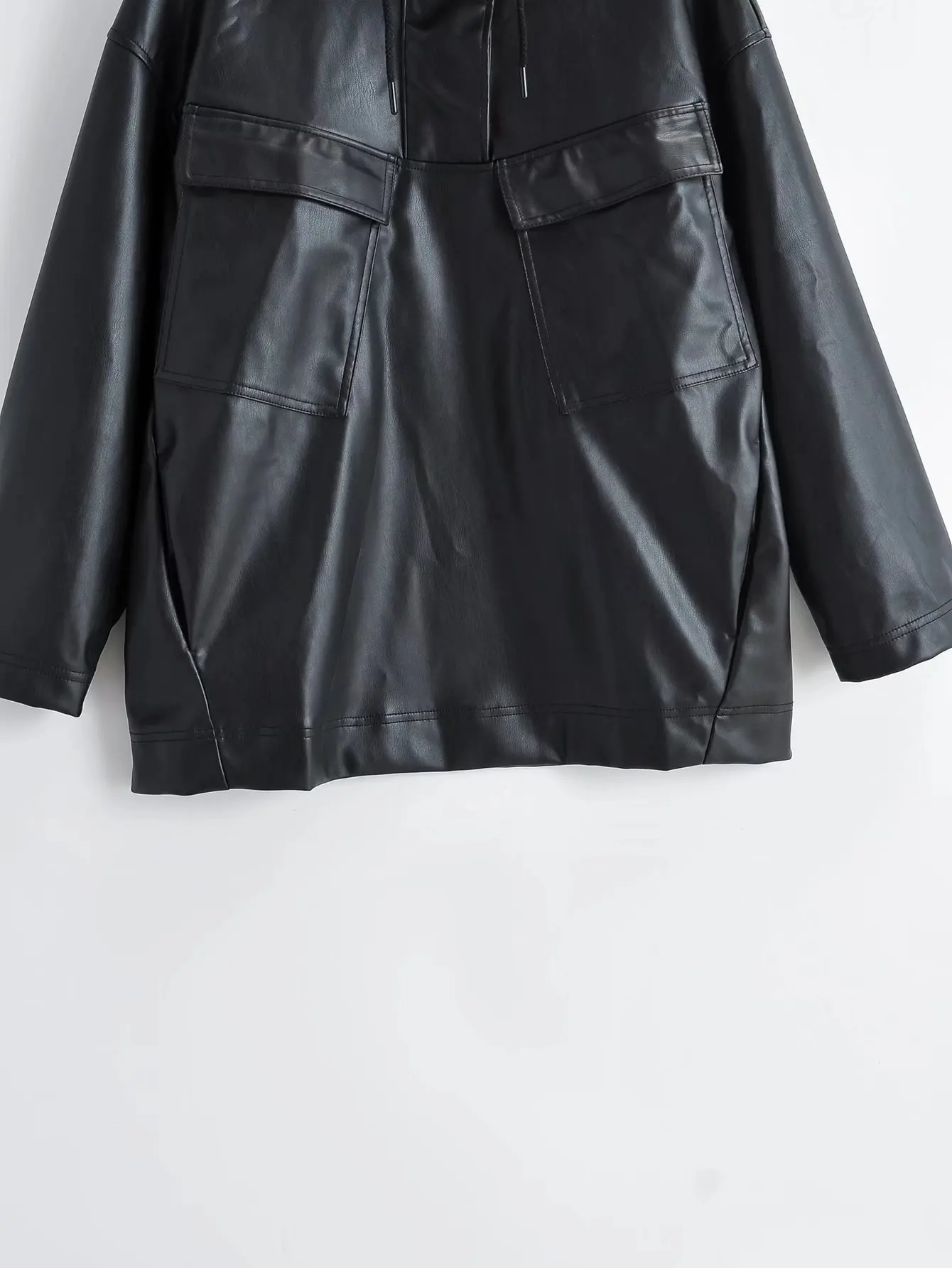 2022 Winter Jassen Vrouwen Dikke Faux Leren Jas Vrouwen Jas Vrouwelijke Losse Leren Jas Aviator Jacket Casaco Feminino Zwart