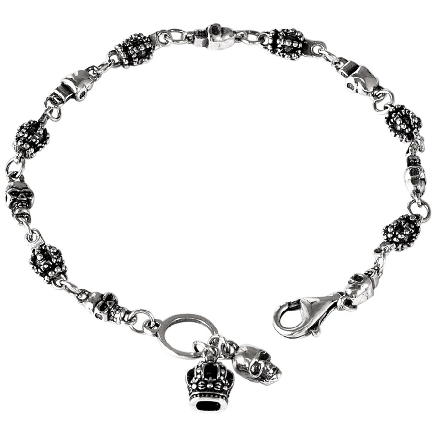 

HEMISTON Punk 925 Sterling Silver with Skull Charm Bracelets, 14CM-24CM, Fine Jewelry Gift for Women and Men TS 021