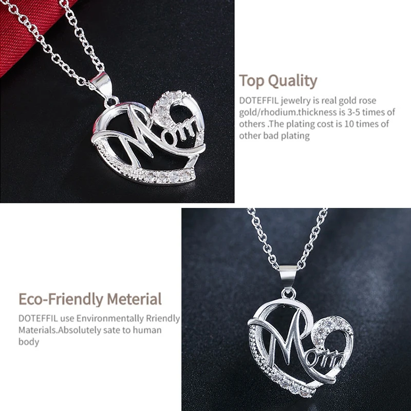DOTEFFIL 925 فضة 18 بوصة سلسلة أمي AAA الزركون القلب قلادة قلادة للنساء موضة حفل زفاف حلية مجوهرات #4