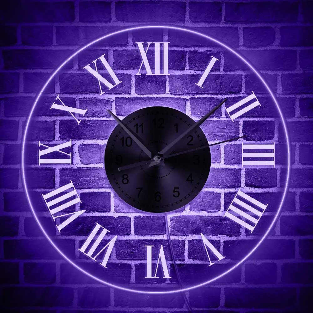 Vintage Roman Numerals Design Illuminated Acrylic Wall Clock LED Wall Hanging Light Clock Modern Nightlight Roman digits Decor