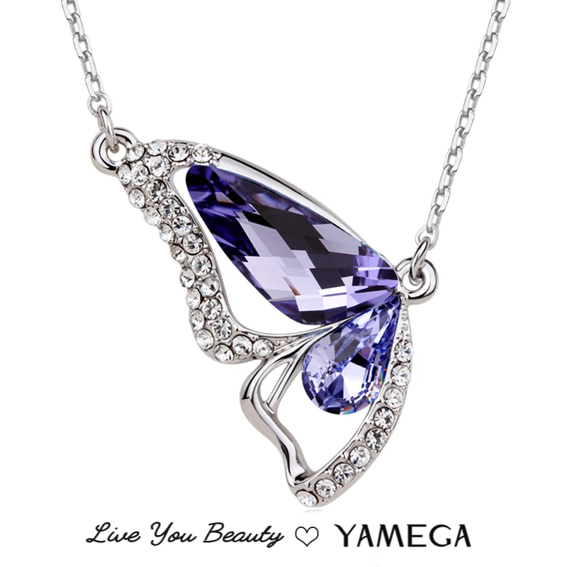 

YAMEGA Fashion Austrian Rhinestone Crystal Butterfly Pendant Necklace Chain Unique Gifts Fine Jewelry Necklaces for Women Girls