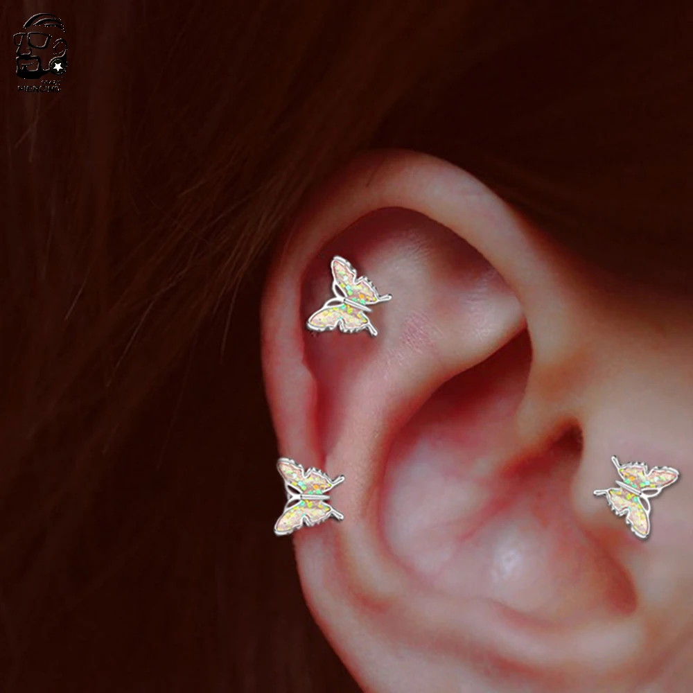 1/2 قطعة الملونة فراشة الأذن الزنمة ثقب الشفاه Labret التوصيل الجراحية الصلب Daith أقراط اللولب الثقب الغضروف دا Orelha