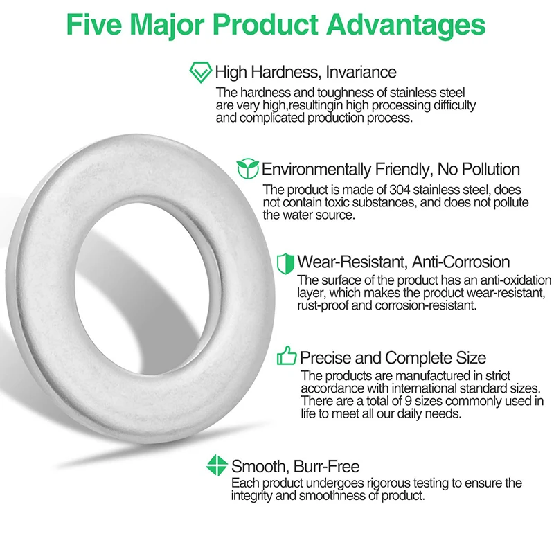 105Pcs/Set Stainless Steel Washer M3 M4 M5 M6 M8 M10 Mixed Spring Metric Washer Assortment Kit