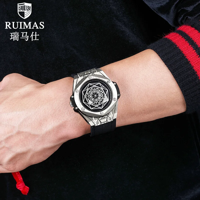 RUIMAS-高級メンズクォーツ時計,レザーストラップ,ミリタリースポーツウォッチ,耐水性,533