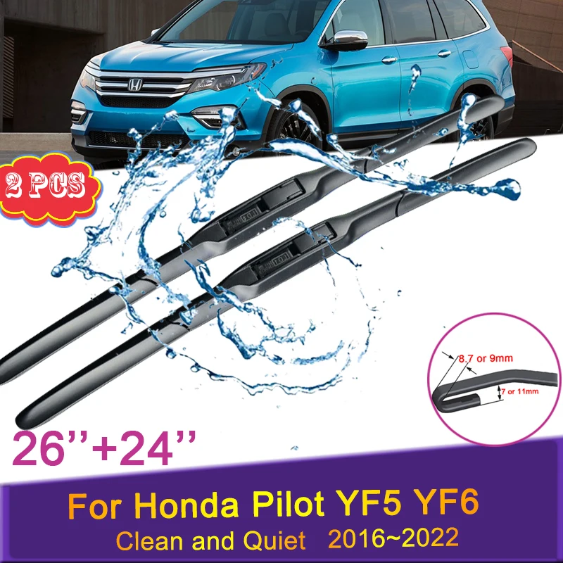 Car Wiper Blades for Honda Pilot YF5 YF6 2017 2018 2016~2022 Front Windshield Frameless Snow Scraping Durable Rubber Accessories