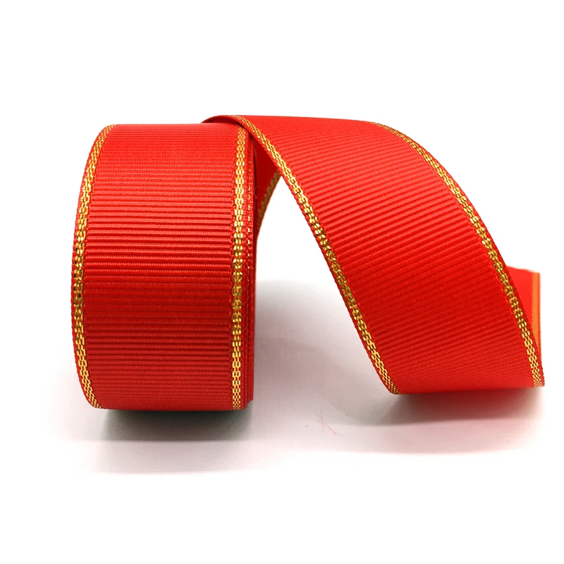 5 Yards 25mm Ribbon Wedding Decoration Gold Metallic Edge Grosgrain Gift Wrapping Hair Bows DIY Christmas