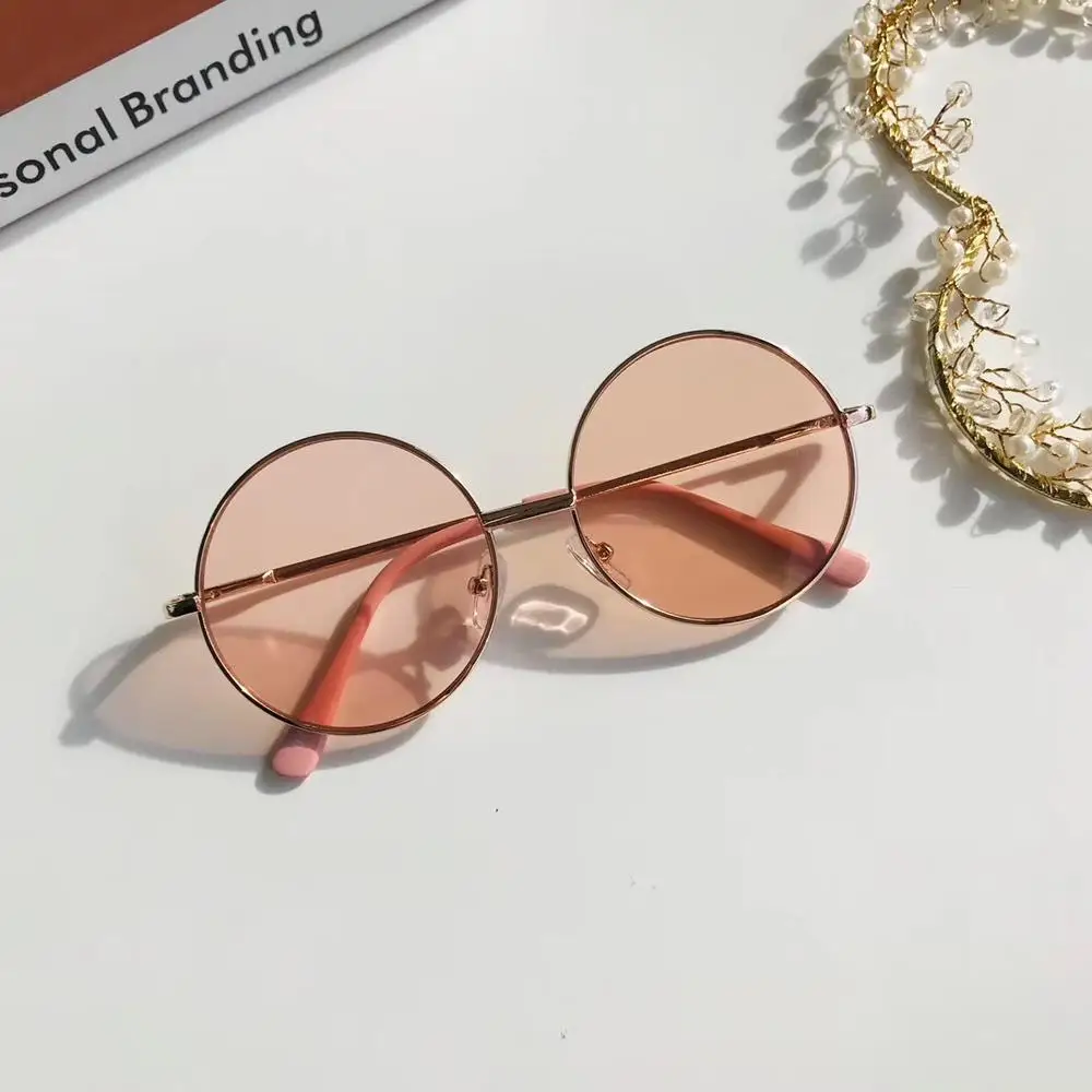 NEW Summer Child Retro Round Frame Sunglasses Children Kids Black Pink Red Lens Fashion Boys Girls UV400 Protection Eyewear 14mm