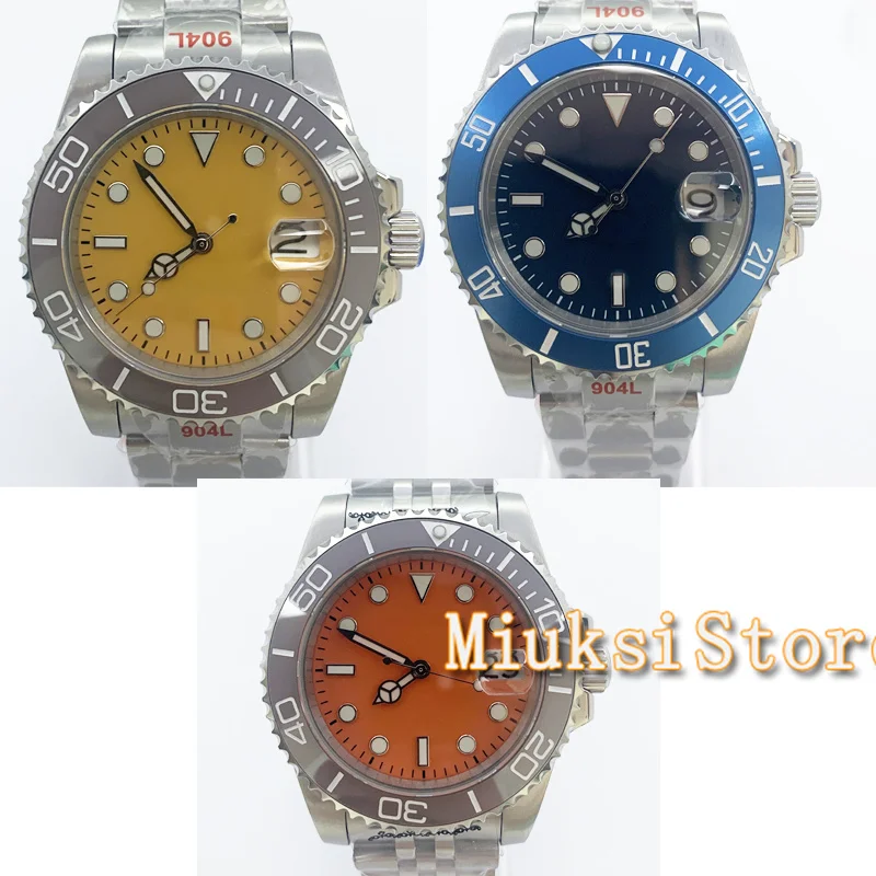 40mm mens Watch NH35 Automatic Mechanical Movement Blue/Yellow/Orange dial Green luminous Sapphire Glass Man Wristwatch