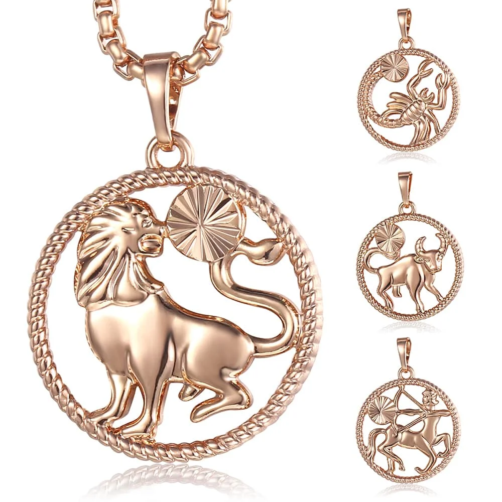 12 Zodiac Sign 585 Rose Gold Color Constellation Pendant Necklace for Women Men Best Friend Jewelry Gift Dropshipping GPM21A