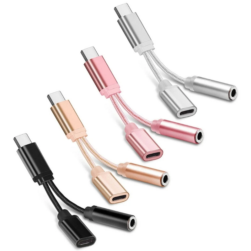 USB C إلى 3.5 مللي متر محول مقبس سماعة الرأس متوافق مع نوع C إلى سماعة مساعد كابل محول صوت رقمي