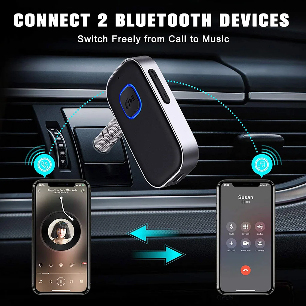 J22 Bluetooth Receiver AUX Wireless Bluetooth 5.0 Car Adapter Portable Wireless Audio Adapter 3.5mm Aux with Microphone