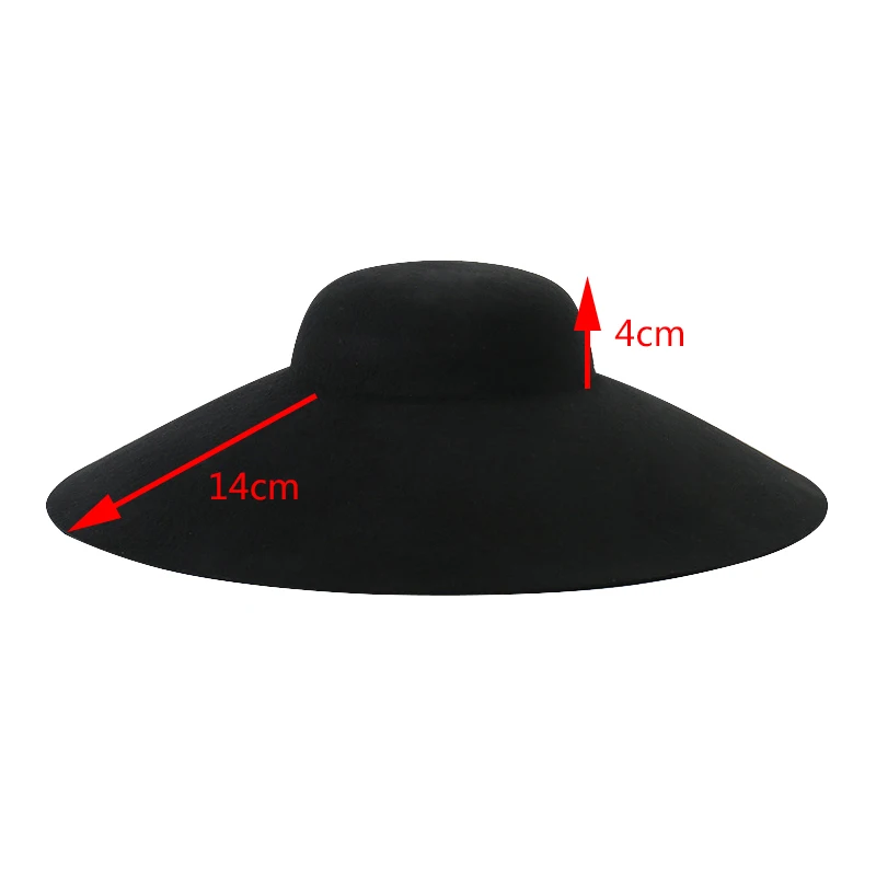 King Wheat Wide Big Brim Wool Flat Formal Women Fedora Stage Show Model Felt Cap Winter Bandage Lady Fashion Outdoor Black Hat