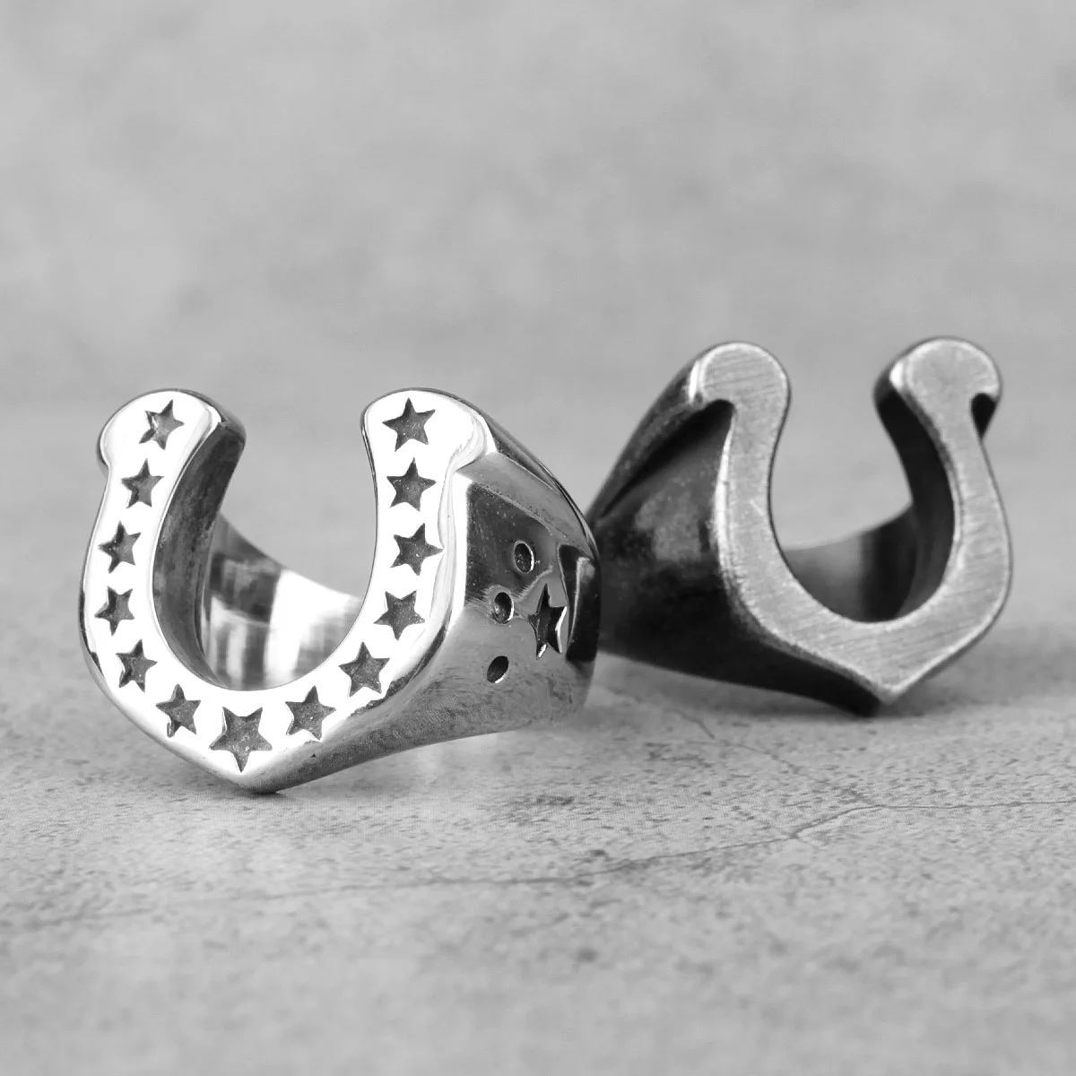 Horseshoe U-shaped Star Black Stainless Steel Mens Rings Punk Hip Hop for Male Boyfriend Biker Jewelry Creativity Gift Wholesale