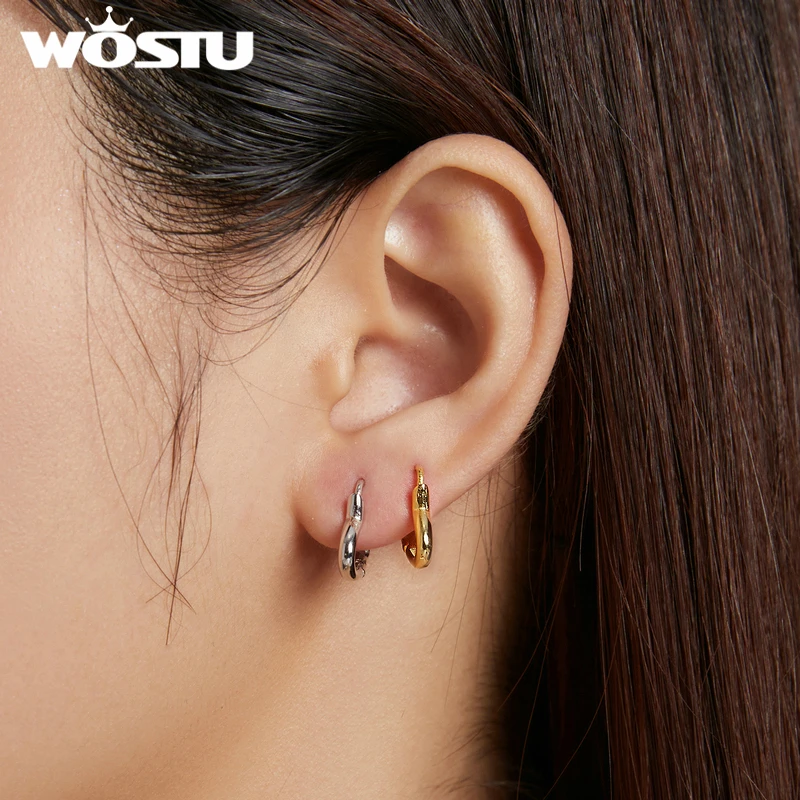 WOSTU Forever Circle Stud Earrings 100% 925 Sterling Silver Original Drop Shape Hoop Earrings For Women Lady Fine Jewelry Gift