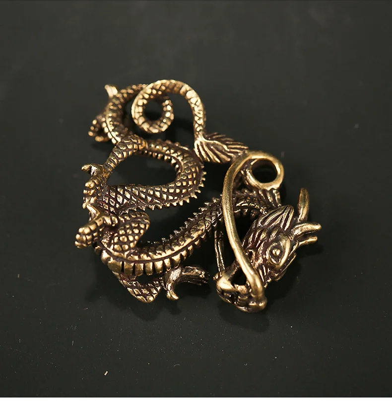 Handmade Brass Chinese traditional mascot dragon craft DIY ornament Miniature Fitting Keychain Pendant Accessories a0350