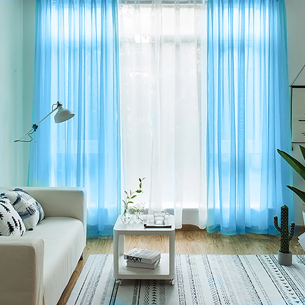 Pure Color Tulle Curtains For The Kitchen Living Room Solid Sheer Curtains Tulle On The Windows Drapes Window Screen 132x210cm