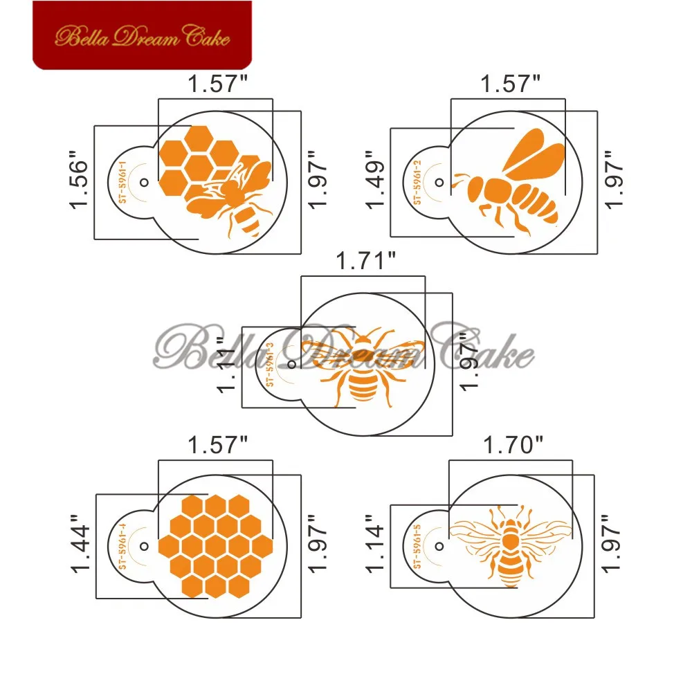 5pcs/set Honeybee&Honeycomb Cookies Stencil Coffee Stencils Template Cake Decorating Tools Baking Accessories