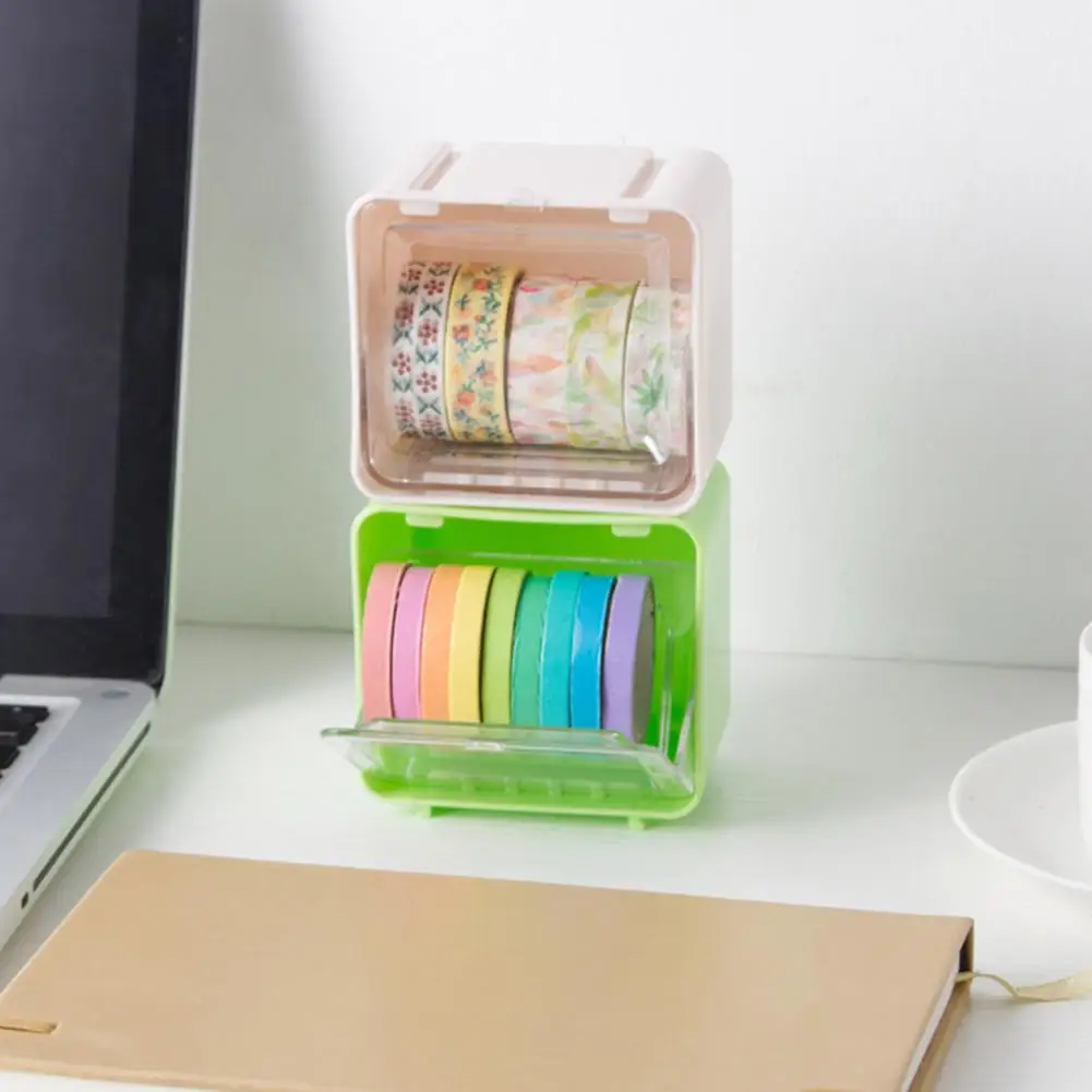 Mini Transparent Visible Desktop Multi Washi Masking Tape Dispenser Plastic Tape Storage Boxes Universal for Dorm