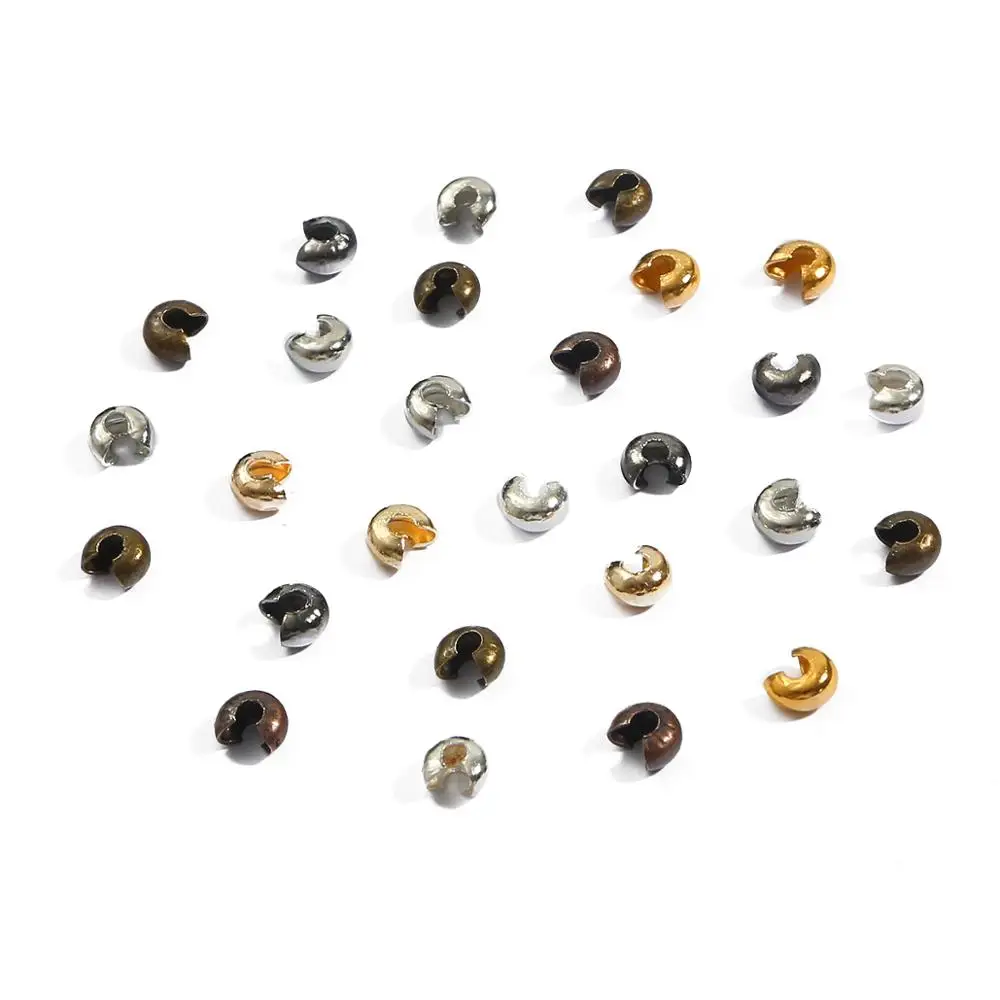 100Pcs 3/4/5mm Silver/Gold/Gunmetal/Rhodium/Bronze/Copper Plated Smooth Crimp End Beads Covers Jewelry Diy Component Wholesales