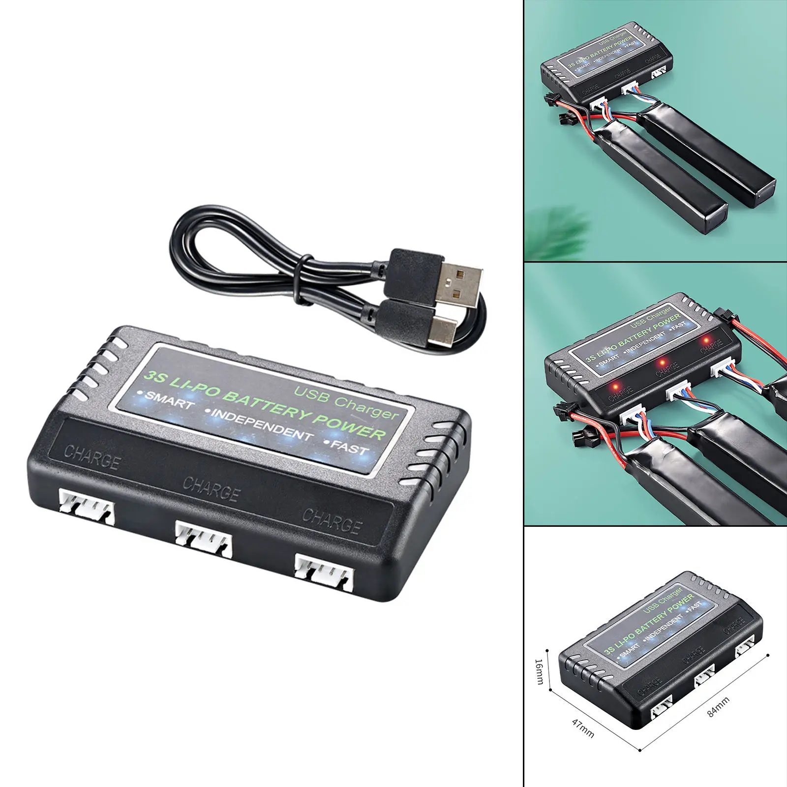 Cargador de batería li-po de 11,1 V, Cable USB, cargador balanceado negro para baterías 3S, paquete de batería de litio, batería de polímero de