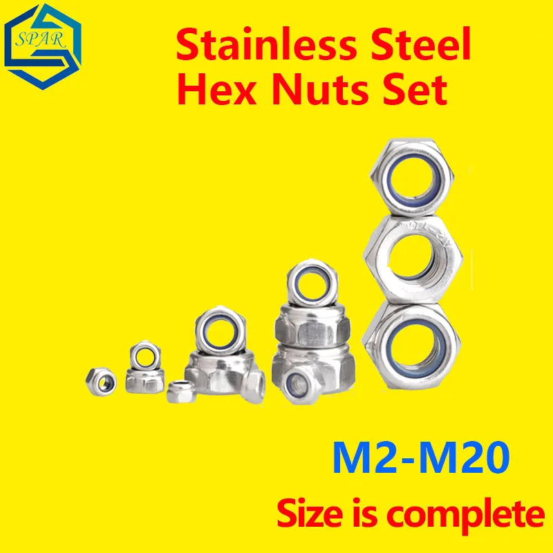 

Set Stainless Steel Nylon Lock Nut Sets American Locking Nuts Non-slip Fine-tooth anti-tooth hexagon Screw Cap DIN985