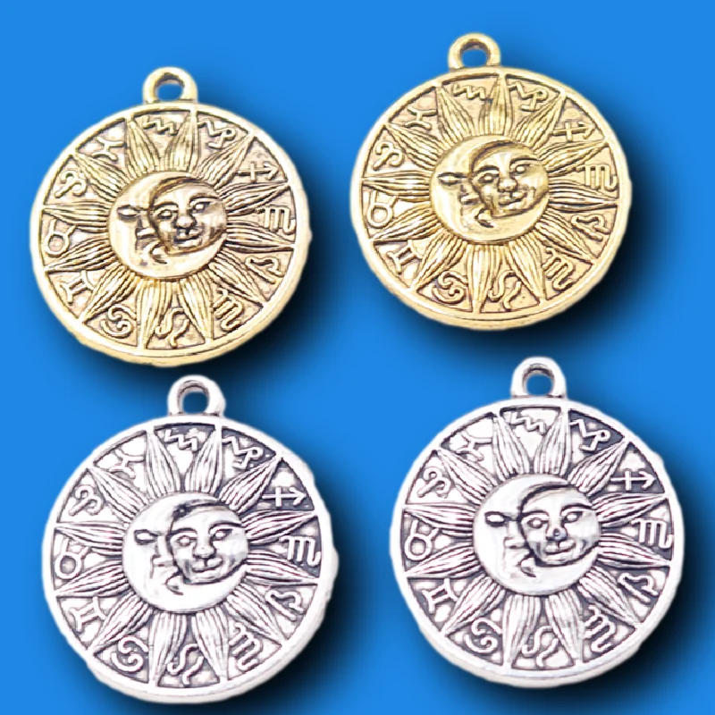 8pcs Astrology Medallion Celestial Charms Moon And Sun Jewellery Pendants DIY Charms For Bracelet Necklace Making 29*25mm A267