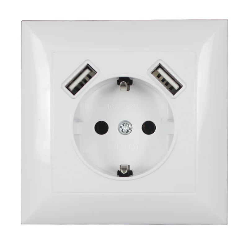 wall electronic socket eu standard power outlet with dual home usb plug, charger power socket with usb 5V2A V5-01
