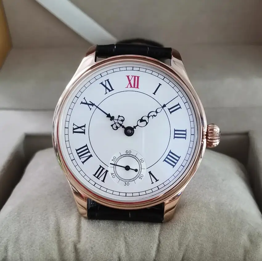 44mm Rose Gold No logo Mechanical Hand Wind Men\'s Watch White dial Mineral Glass/Sapphire Crystal Seagull st3621 movement G037