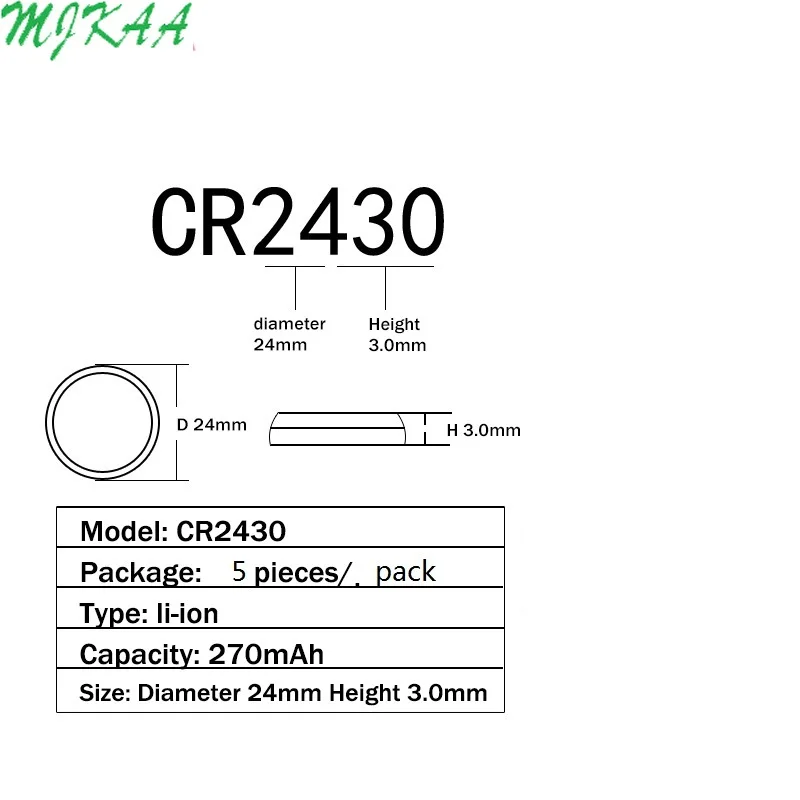 5 pz/pacco CR2430 Batterie a Bottone DL2430 BR2430 KL2430 Batteria Al Litio Della Moneta Delle Cellule 3V CR 2430 Per La Vigilanza Elettronica Giocattolo A distanza