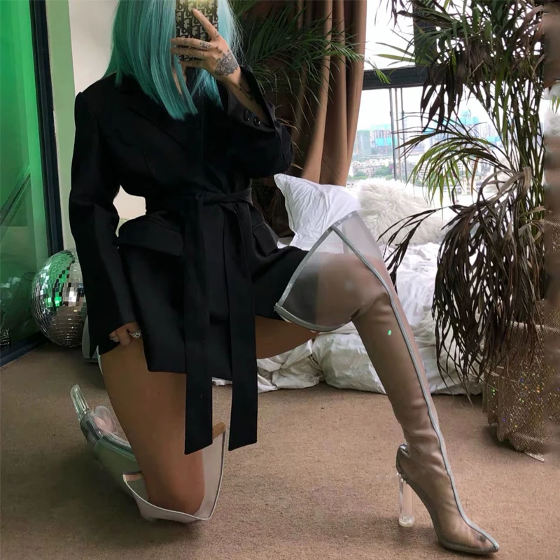 2024 New Mesh Neon Green Sandal Boots Women Sexy Over The Knee Boots Pointed Toe High Heels Party Shoes Woman Thigh High Boots