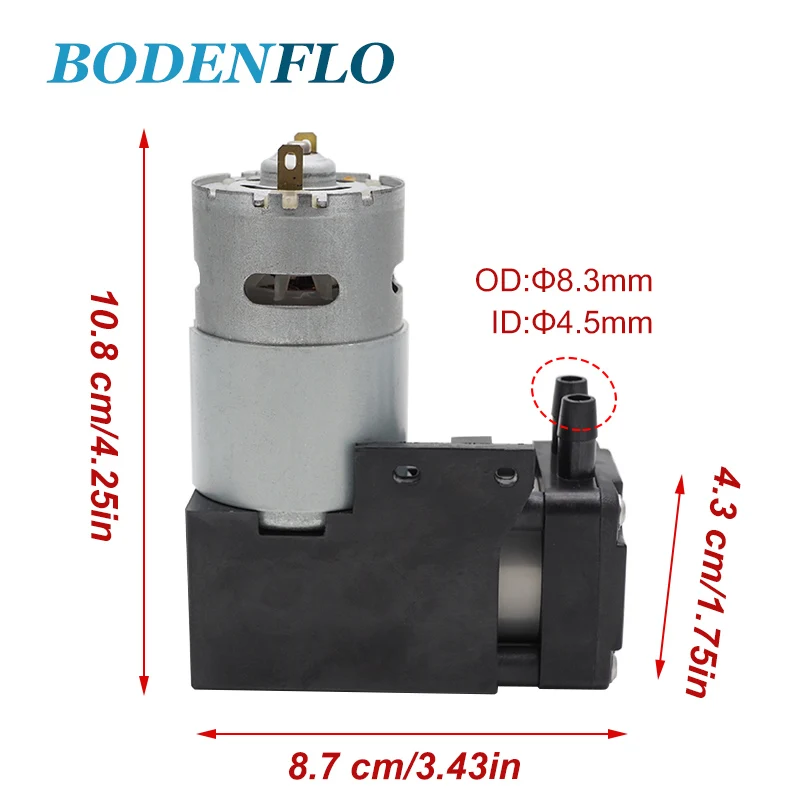 Mini bomba de vacío de pistón, 12V/24V CC de fábrica, 85-86KPa, 18/24/28/35L/min, bomba de Motor de cepillo de BD-07V, 1000 horas, alta calidad, disponible