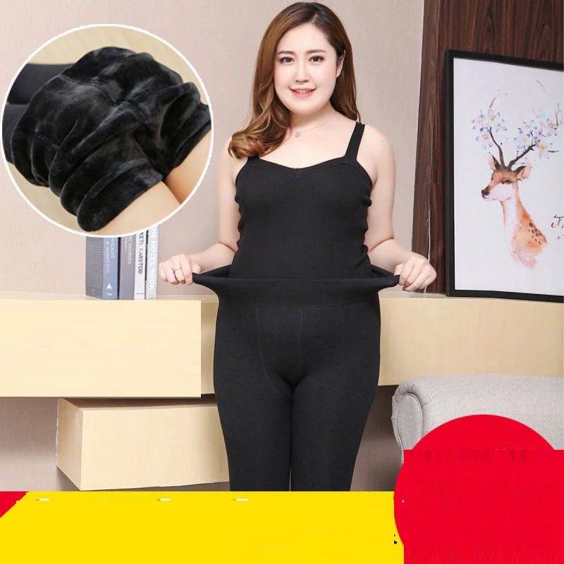 Legging Musim Dingin Wanita Ukuran Besar Beludru Tebal Ukuran Plus Ukuran Besar Celana Legging Ramping Besar Pinggang Tinggi Hitam Abu-abu Legging Hangat