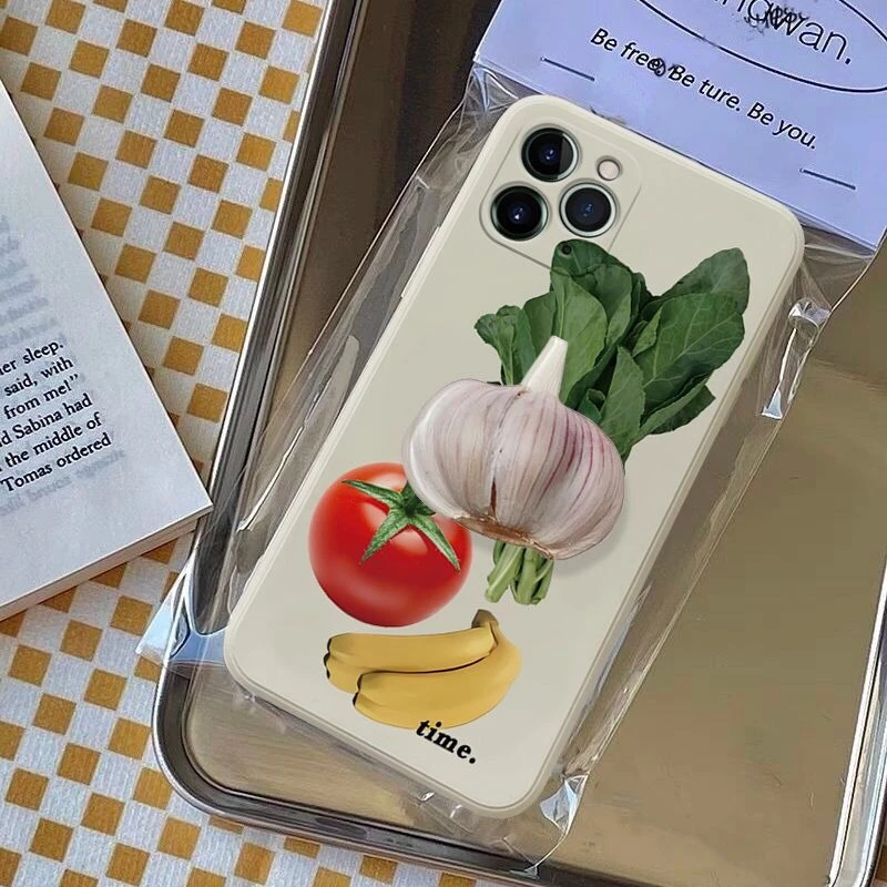 الخضروات الموز الطماطم ثلاثية الأبعاد الثوم حامل حامل الهاتف الغطاء الخلفي للقضية آيفون 12 mini 13 Pro Max XR X XS 8 7 Plus 6s 11 6