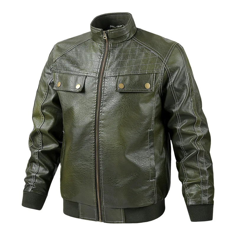 New Tough Guy Leather Jacket Men Autumn Pockets Motorcycle Leather Jacket Male Solid Color Slim Fit PU Coats Zipper Flight Jacke