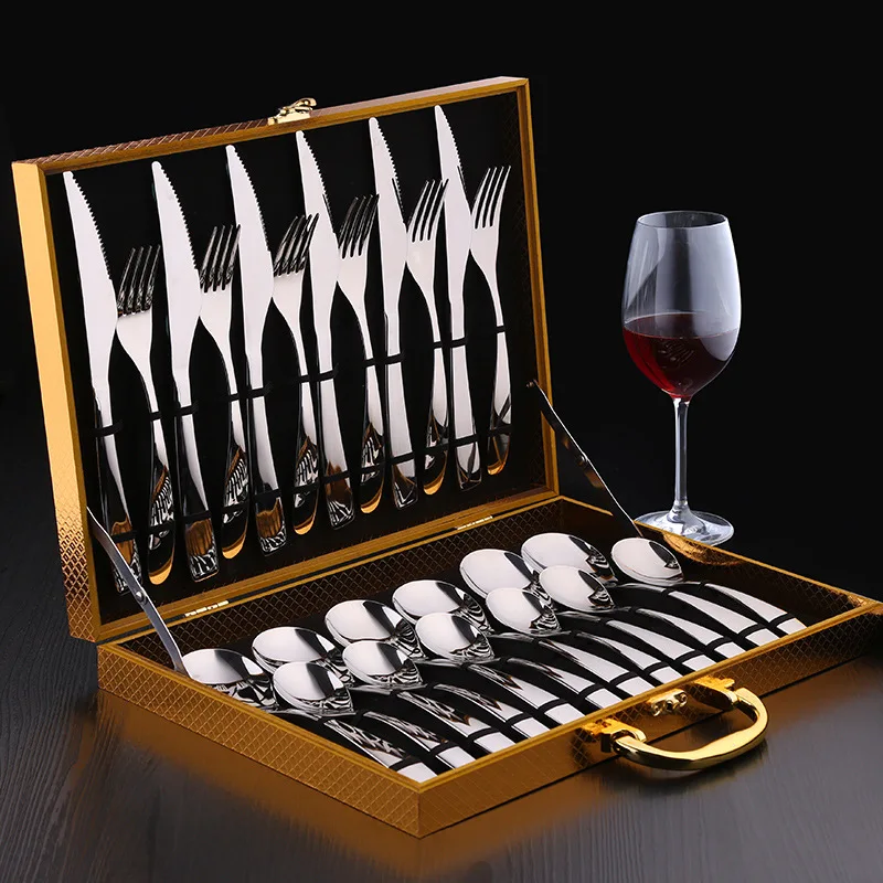 12Pcs/24Pcs Luxury Western Food Tableware Sets Stainless Steel Fork Spoon Knife Set With Gift Box