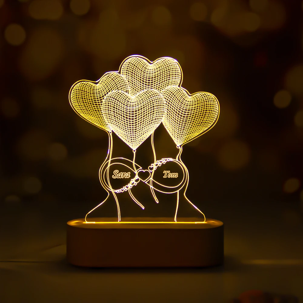 Lampe LED personnalisée avec nom et Date, Illusion de nuit 3D, USB, Base en bois, acrylique, décoration de maison, cadeau Unique de fête des mères, livraison directe