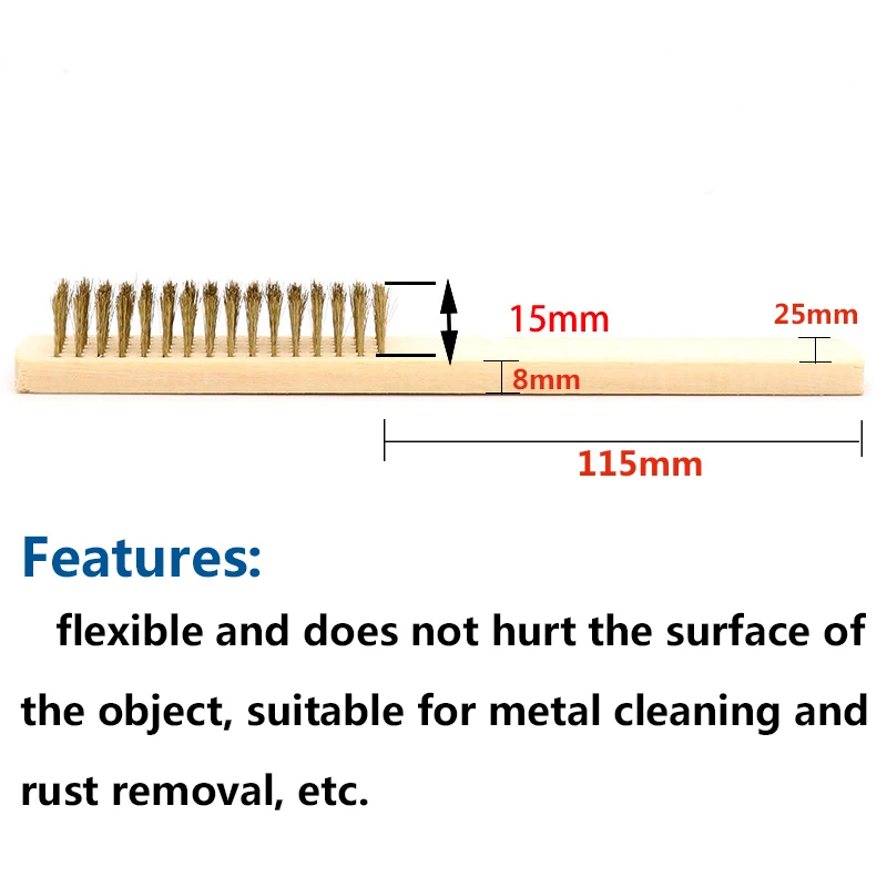 1pcs Wood Handle Copper plating Brush for Industrial Devices Surface/Inner Polishing Grinding Cleaning 6x16 Row Hand Tool