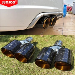 genuine SUMSOO1PCS Dual Forged Carbon Fiber + Golden Chrome Stainless Steel Car Exhaust Tip Double End Pipe Modification Muffler