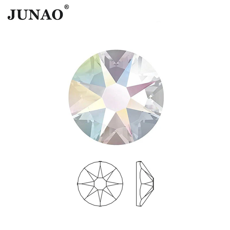 JUNAO SS10 SS16 SS20 SS30 16 Cut Facets Rhinestone Top Quality 2088 Glass Flatback Strass Non Hotfix AB Crystal Stone Round Gems