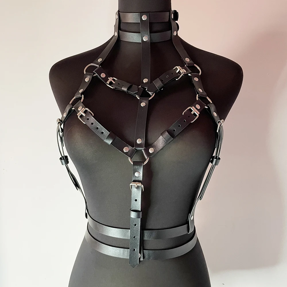 Leather Body Chest Women's Harness Bra Bdsm Lingerie Bondage Suspender Erotic Sexy Goth Cage Waist Garter Belt Fetish