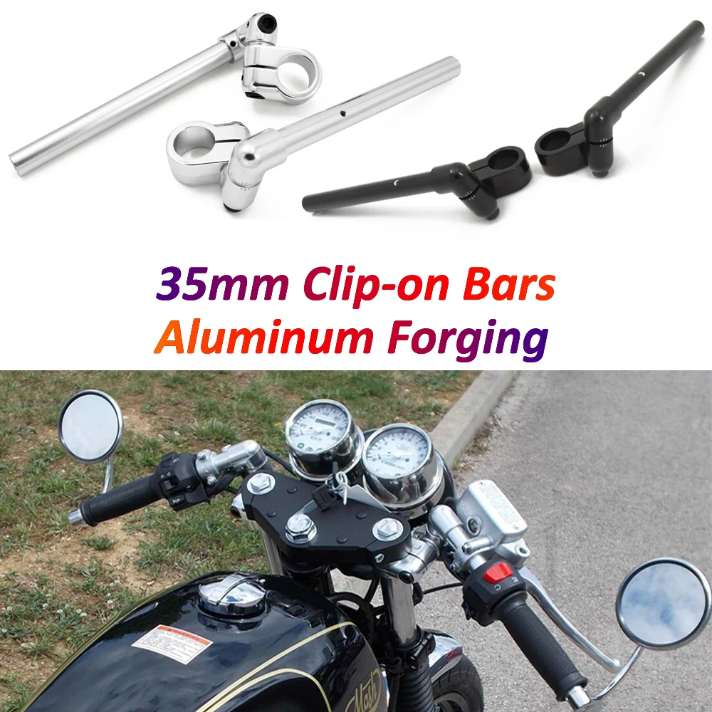 Vintage Motorcycle Clip-on Handlebars 35mm CNC Aluminum Alloy Front Fork Adjustable Clip On Bars for Cafe Racer Royal Enfield