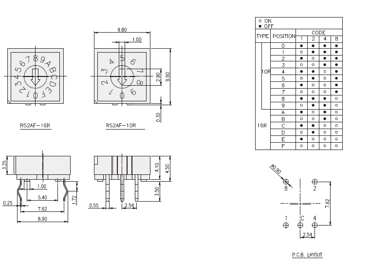 100% new Original Taiwan DIP round RH3AF-10R-V-B rotary dial switch, 10 gear switch, 0-9 encoding switch 3:3