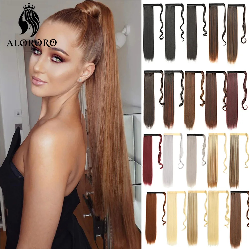 

Long Wrap Around Clip In Ponytail Extensions 16/18/22 Inch Straight Wig Yaki Ponytail Synthetic HairPiece Ponytail Fake Hair