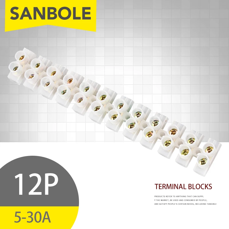 12P Terminal Blocks Nylon 5/10/20/30A Plastic Bit Wire Connector With Fixed Screws Mounting Wiring X3-1012