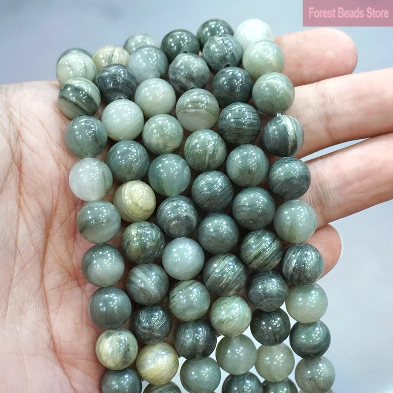 4 6 8 10 12MM Natural Stone Green Hair Quartz Beads Round Loose Spacer Beads For Jewelry Making Diy Bracelet Accessories 15''