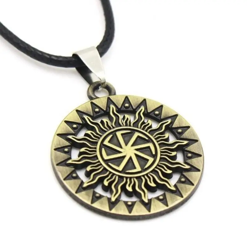 Colar pingente de mitologia nórdica vintage para homens, amuleto personalizado do padrão do relâmpago do sol, presente da joia